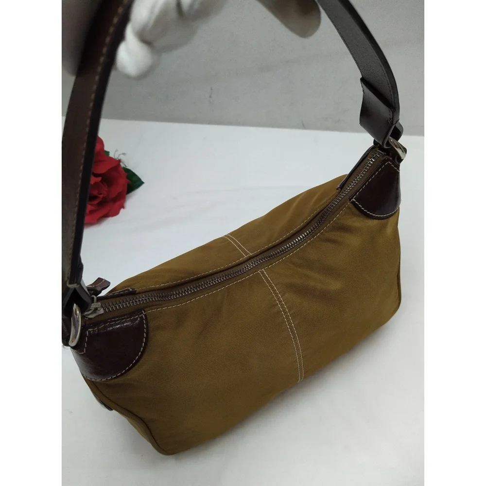 Dooney & Bourke Brown Nylon Leather Trim Zipper Closure Hobo Shoulder Bag